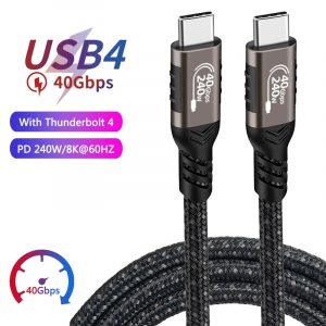 Thunderbolt 4 Cable, 240W , 40Gbps USB C to USB C Cable Charging Support 8K@60Hz Video, USB Type C Male to Male Nylon Braided Cable for USB4 Devices, MacBook, iPad Pro, Docking, Hub